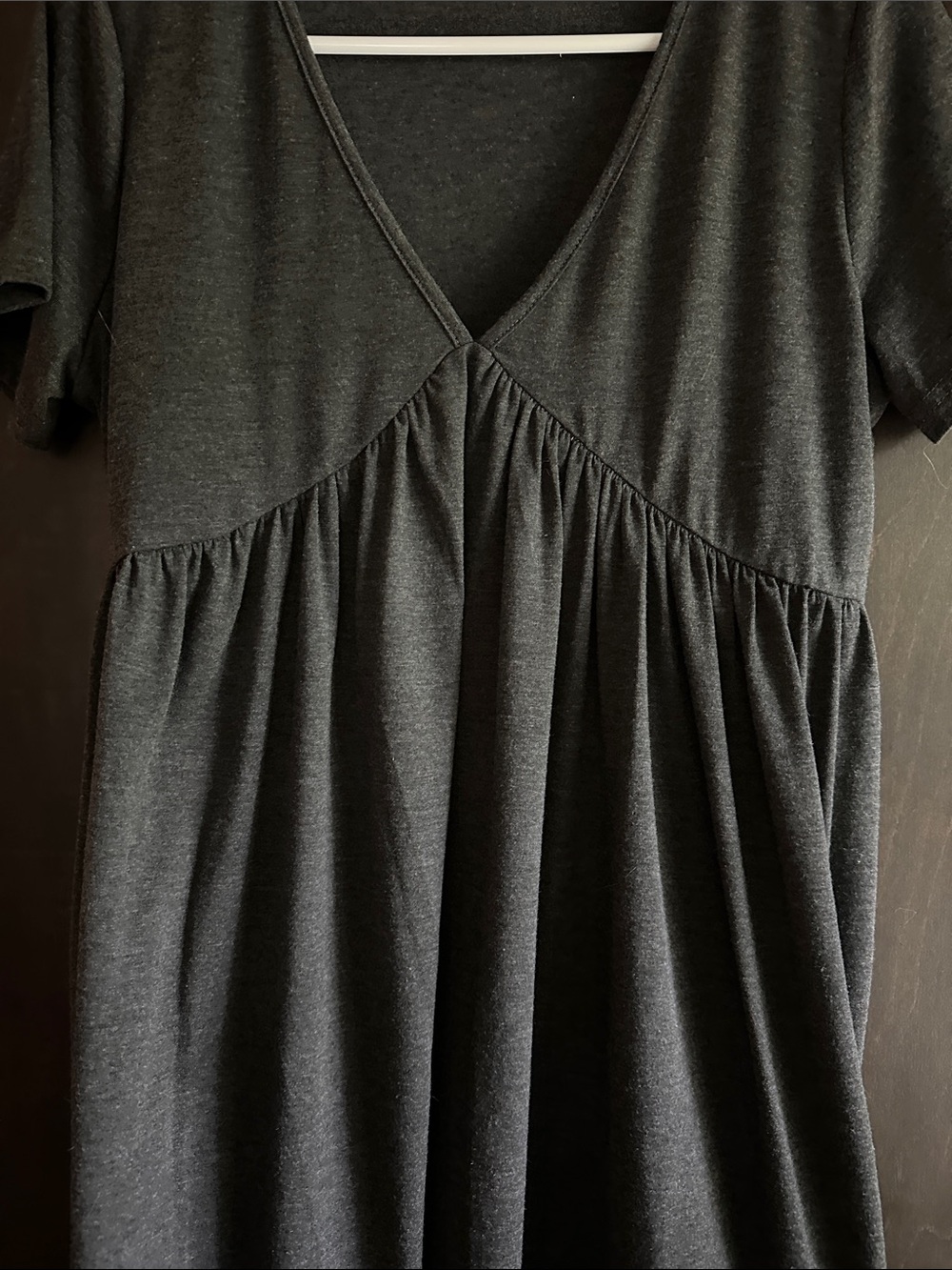 Charcoal V-Neck Gathered T-Shirt Babydoll Dress - Picture 5 of 6